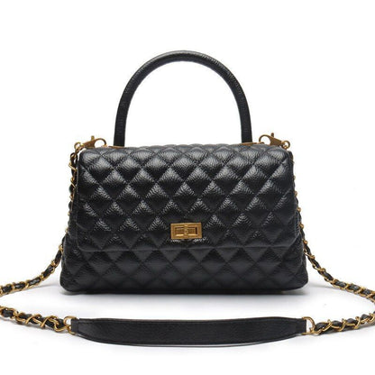 Cowhide Pebbled Bag Fashion Embroidery Thread Versatile Leather Chain Crossbody