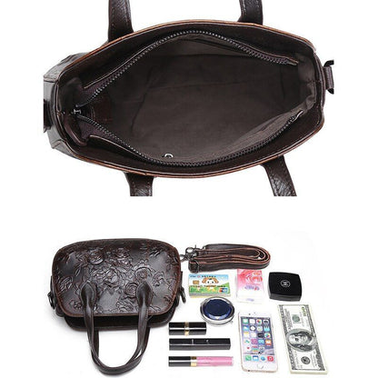 Genuine Embossed Leather Tote Handbag Crossbody Bag Vintage Shoulder Travel Bags