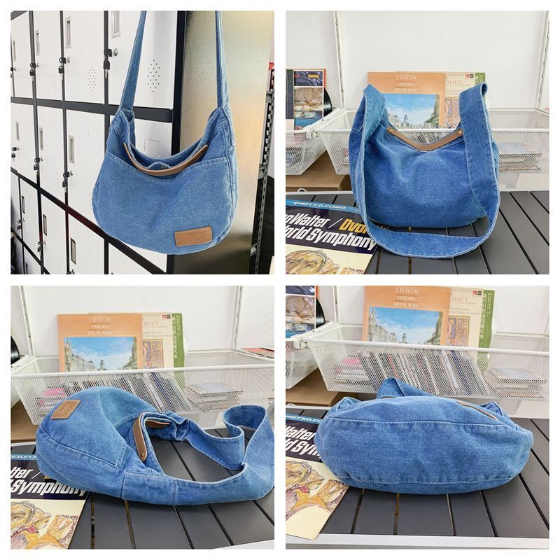 Versatile Denim Shoulder Bags Light Large Handbags Leisure Crossbody Bag Purse