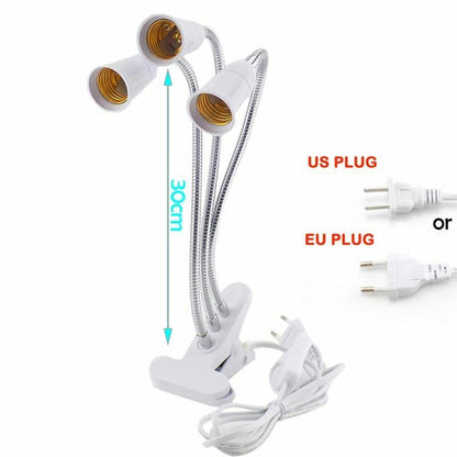 Desk Light Clip On E27 Socket 3 Head Flexible Off Switch Lamp Holder LED Plant