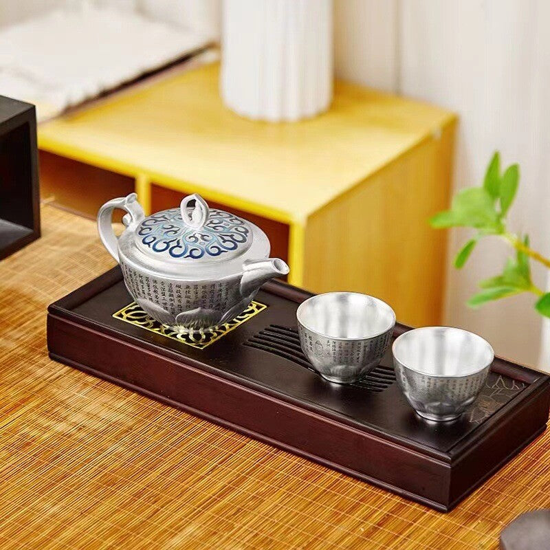 Handmade Tea Pot Matching Tea Cups Silver Porcelain Pot Ball Shaped Infuser Hole