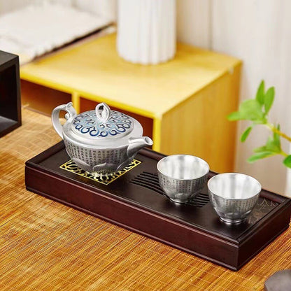 Handmade Tea Pot Matching Tea Cups Silver Porcelain Pot Ball Shaped Infuser Hole