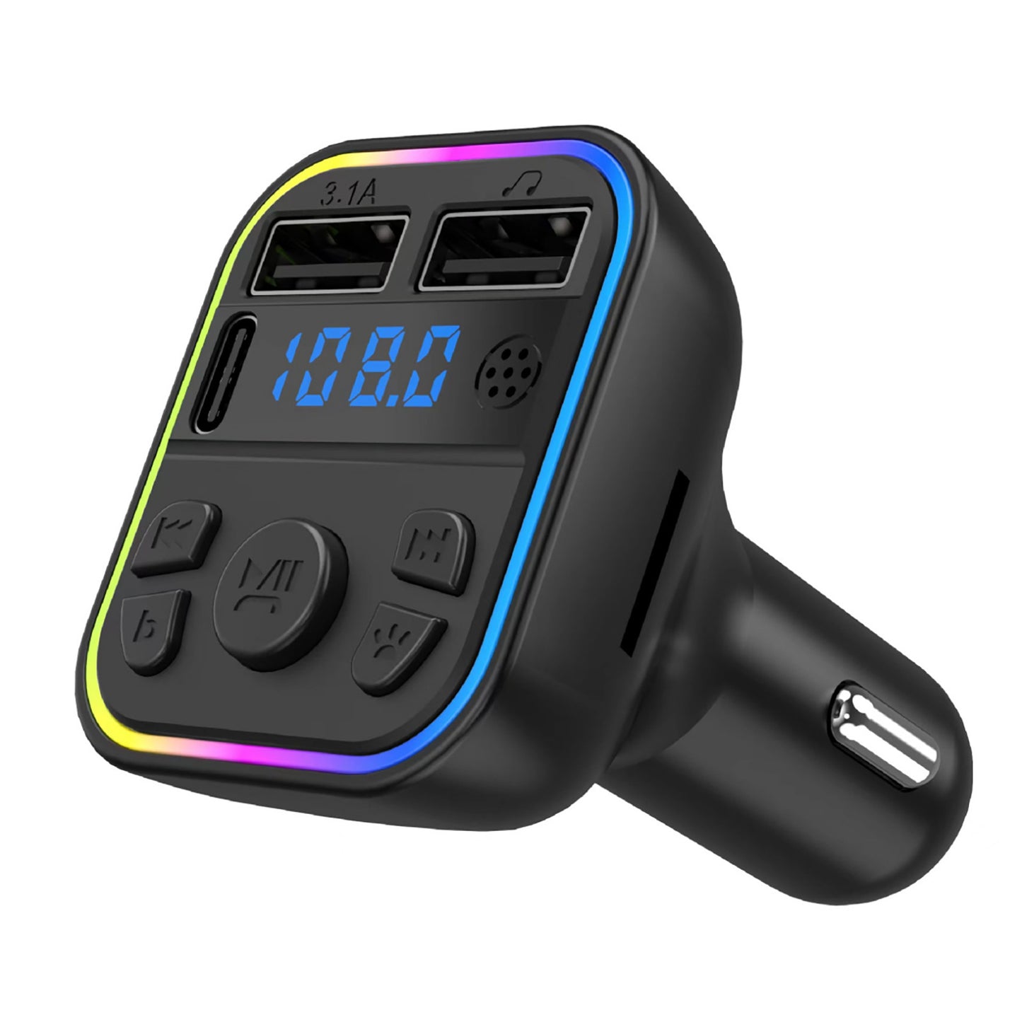 Car FM Transmitter Adapter Type-C Dual USB Fast Charger Handsfree 12V-24V