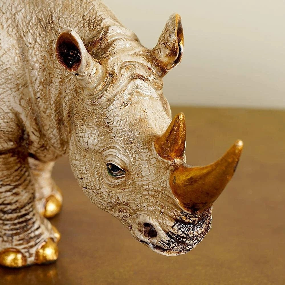 Rare Golden Horned Rhino Table Accent Showpiece Made by Polyresin Figurine