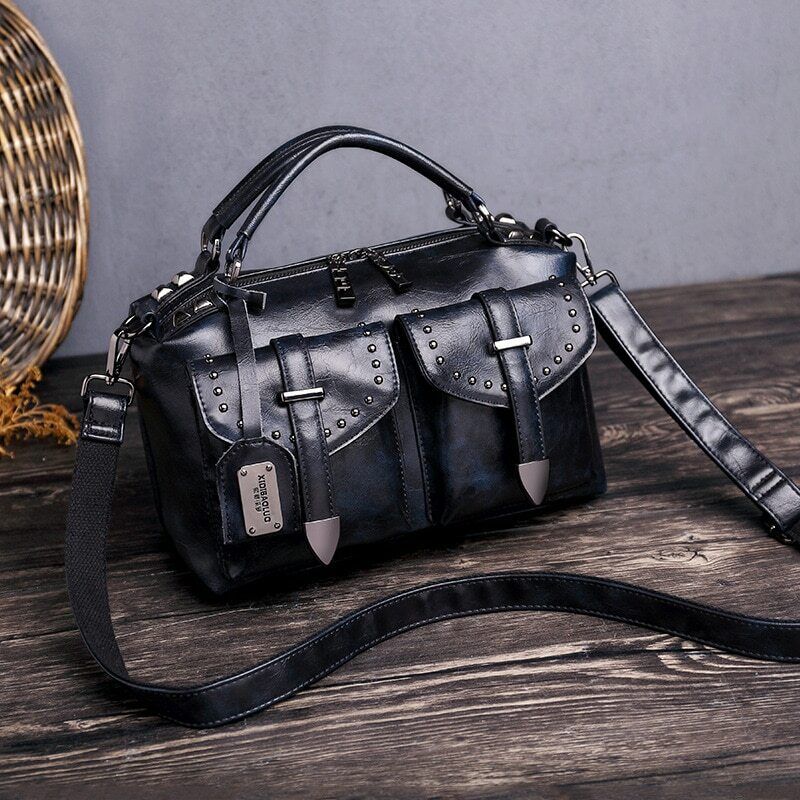 Vintage Leather Handbag Crossbody Fashion Shoulder Ladies Black Hand Sling Bags