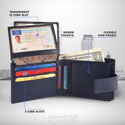 Brand New Authentic RFID Protected Blue BI-Fold Genuine Leather Mens Wallet