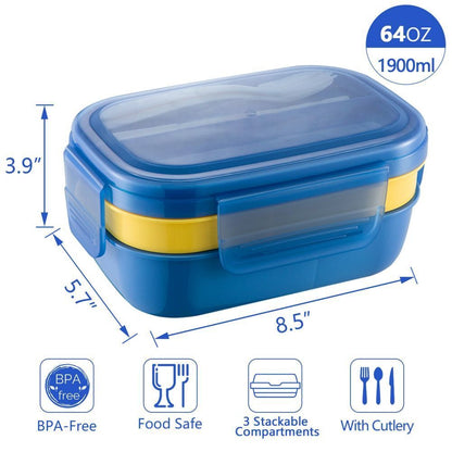 Bento Box 3 Layer Stackable Microwave Lunch Container Cutlery Set 21.5x14.5x10cm