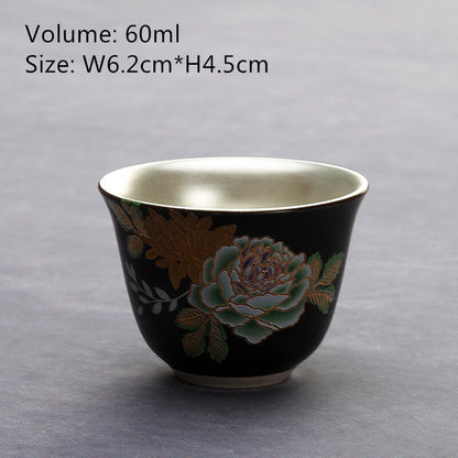 Silver Cup Flower Relief Cup Of Tea Chinese Porcelain Cup 999 Sterling Silver