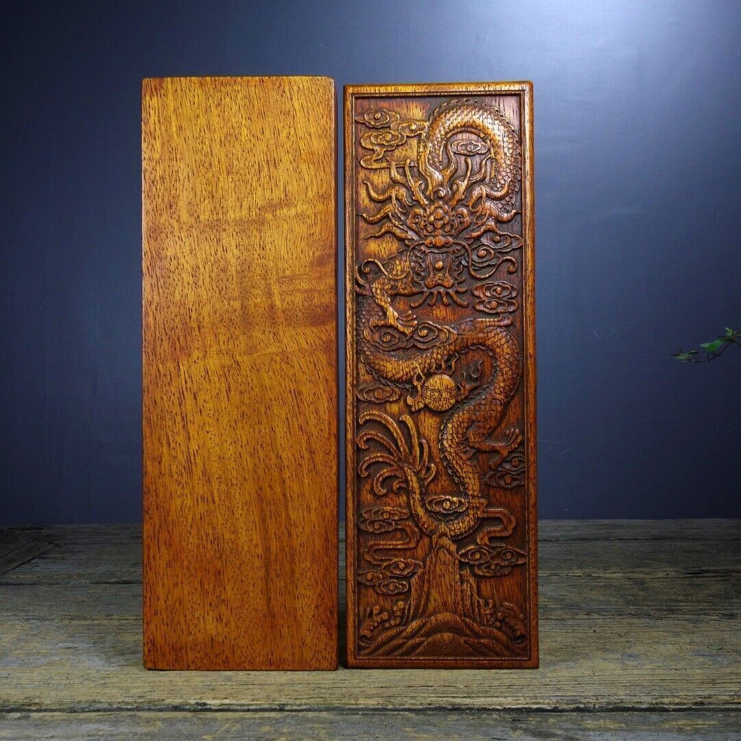 11.8"Antique Chinese Natural Rosewood Handmade Exquisite Dragon Stationery Boxes