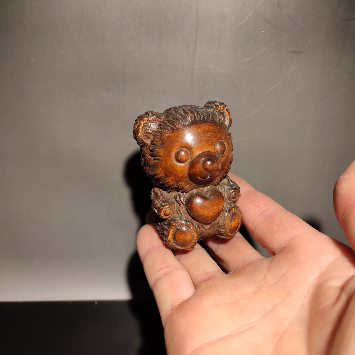 chinese boxwood carving wooden decor bear small gift car room child girl purse