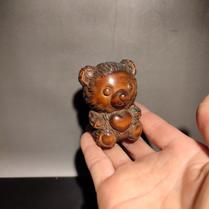 chinese boxwood carving wooden decor bear small gift car room child girl purse