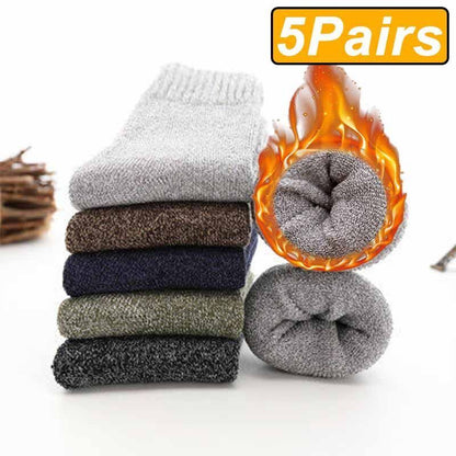 Men Socks 5Pairs Terry Fabrics Winter Woolen Merino Thick Thermal Warm Sportwear