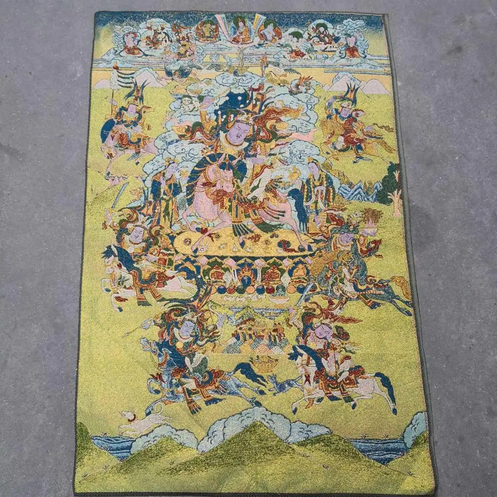 Buddhism Embroidery brocade Nepal King Gesar statue Tibetan hero Buddha Thangka