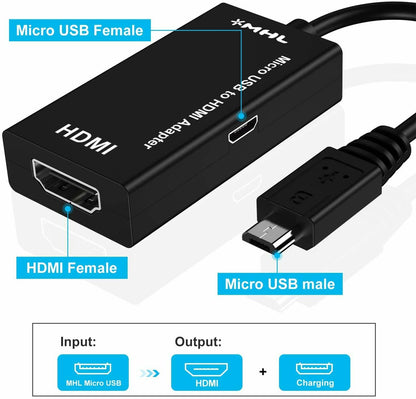 MHL 5-Pin MicroUSB to HDMI Adapter Cable 1080p Video Audio Output