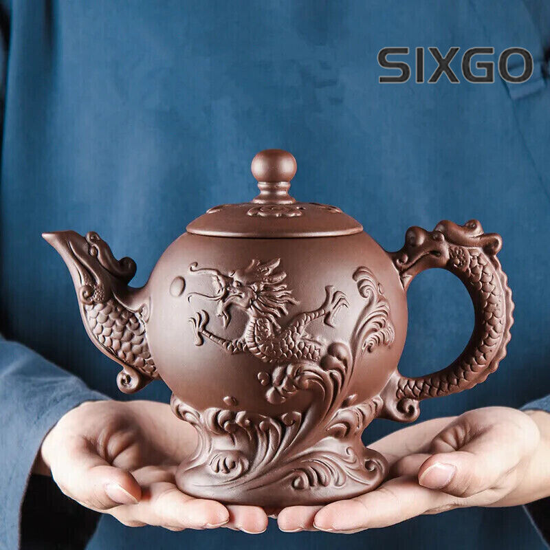 Yixing Clay Zisha Teapot, Large Handmade Dragon Teapot Single Pot Ceramic