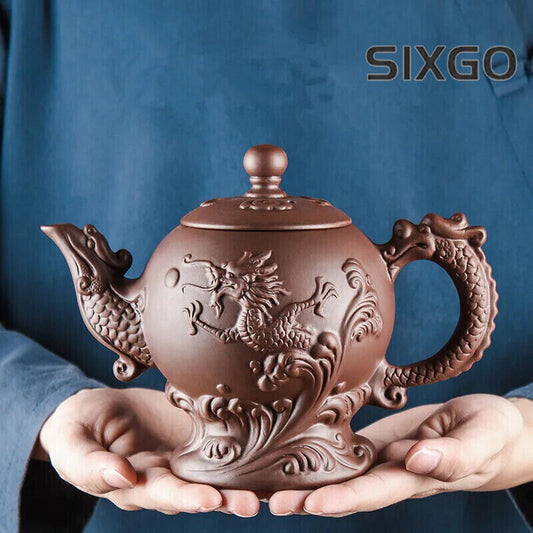 Yixing Clay Zisha Teapot, Large Handmade Dragon Teapot Single Pot Ceramic