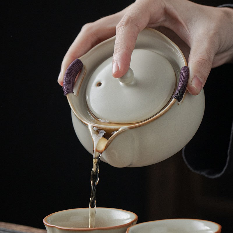 Ru Kiln Handheld Pot Tea Making Bowl Tea Cup Ceramic Kung Fu Tea Set