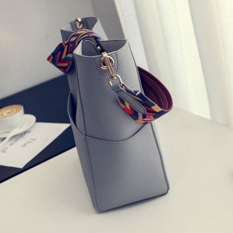Handbag Purse Colorful Strap Shoulder Bag Synthetic Leather Bucket Crossbody 1PC