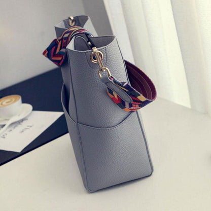 Handbag Purse Colorful Strap Shoulder Bag Synthetic Leather Bucket Crossbody 1PC