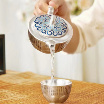 Handmade Tea Pot Matching Tea Cups Silver Porcelain Pot Ball Shaped Infuser Hole