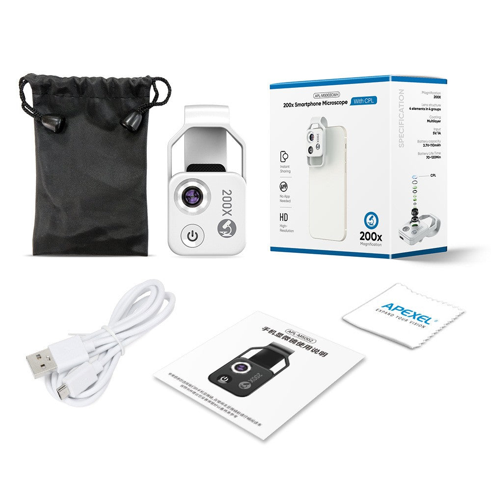 APEXEL 200X with CPL Phone Microscope with LED Light/Clip for IPhone and Android