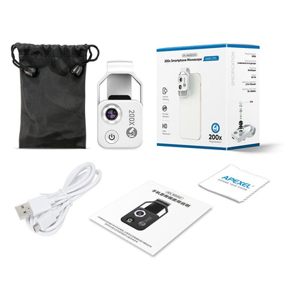 APEXEL 200X with CPL Phone Microscope with LED Light/Clip for IPhone and Android