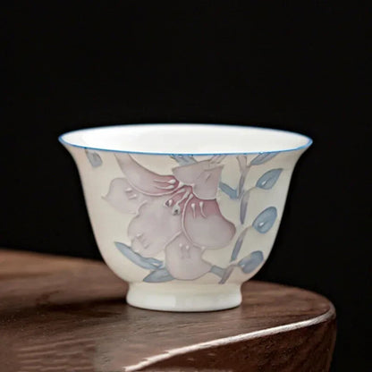 Chinese Hand-painted Ceramic Teacup Three-dimensional Relief Flowers Tea Set