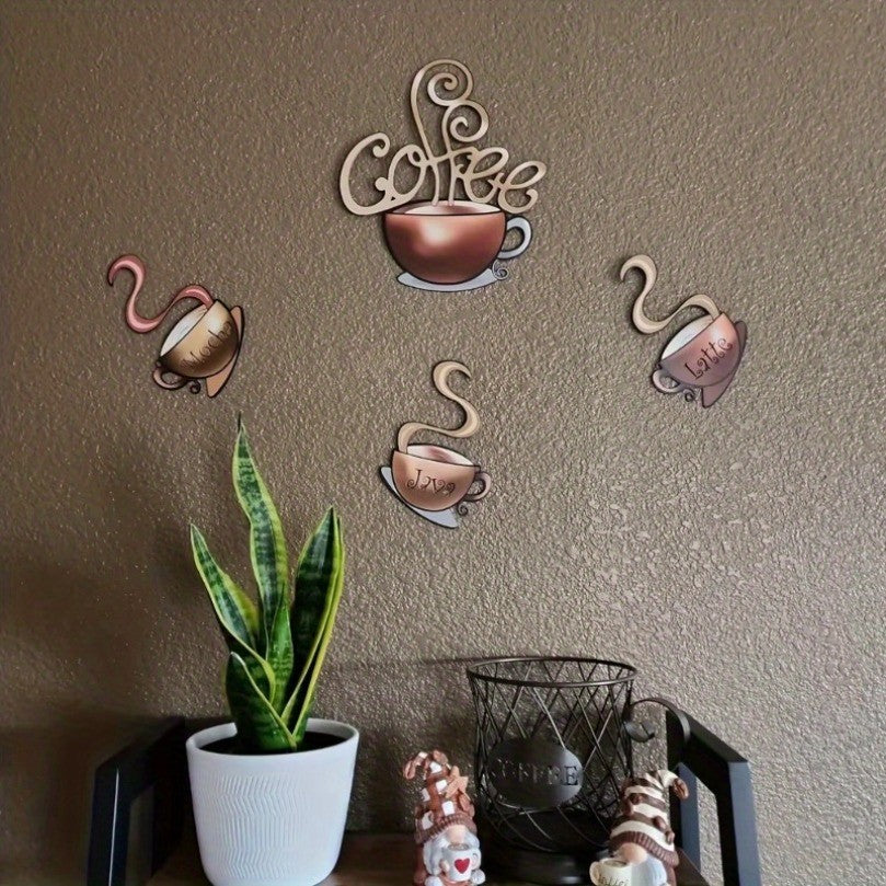 Americana Metal Coffee Mug Wall Art Set 4Pc Adhesive Kitchen Decor Reusable