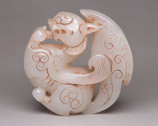 Chinese Antique Hetian Jade Carving Sculpture Exquisite Beast Statue Collectible