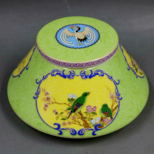 Antique Chinese Qing Yongzheng Porcelain Flower Bird Design Tea Caddy Jar
