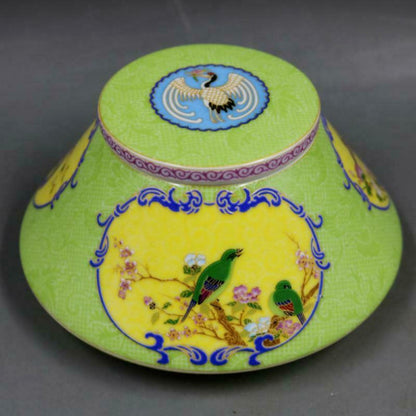 Antique Chinese Qing Yongzheng Porcelain Flower Bird Design Tea Caddy Jar