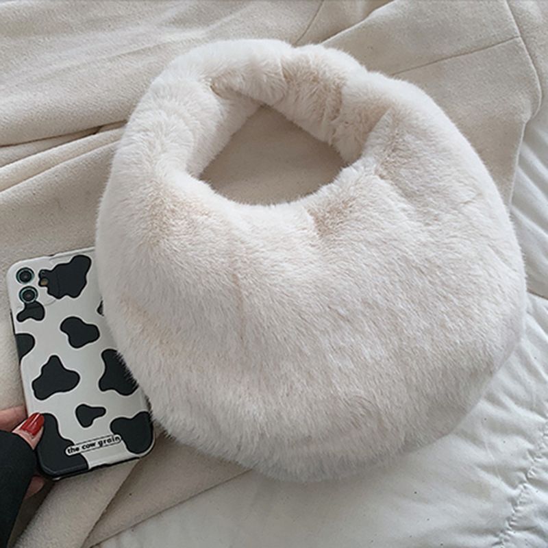 Small Half Moon Bag Warm Plush Bags Furry Short Handle Clutch Cute Handbag Purse