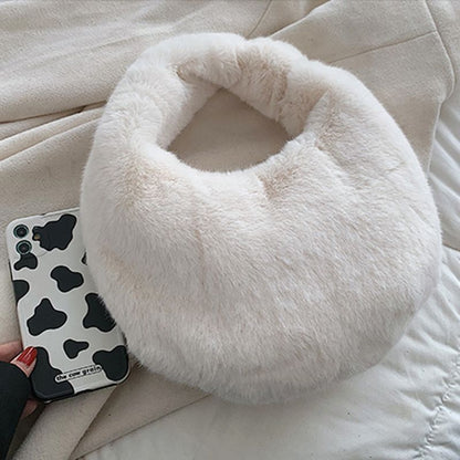 Small Half Moon Bag Warm Plush Bags Furry Short Handle Clutch Cute Handbag Purse