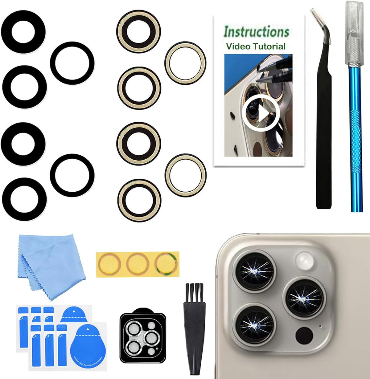 2 Sets for Iphone 15 Pro Max Camera Lens Replacement,Oem Original Rear Camera G