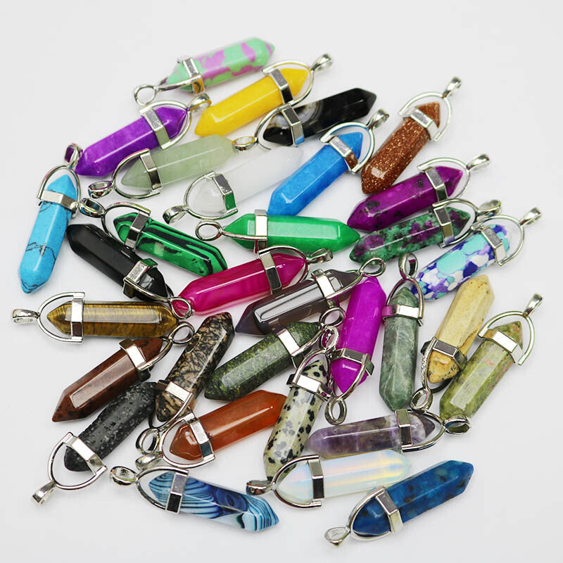 25pcs Charms Crystal Quartz Gem Stone Point Pillar Pendant for Jewelry Making