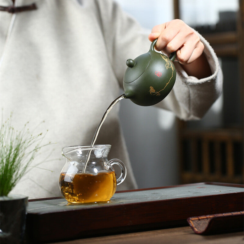 Xishi Pot Marked Real Yixing Zisha Green Clay Tea Pot Chinese Kungfu Puer Teapot