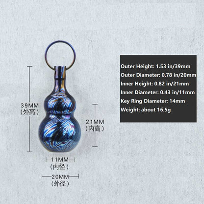 Titanium Timascus Gourd Pill Case Holder Container Waterproof Keychain Pendant