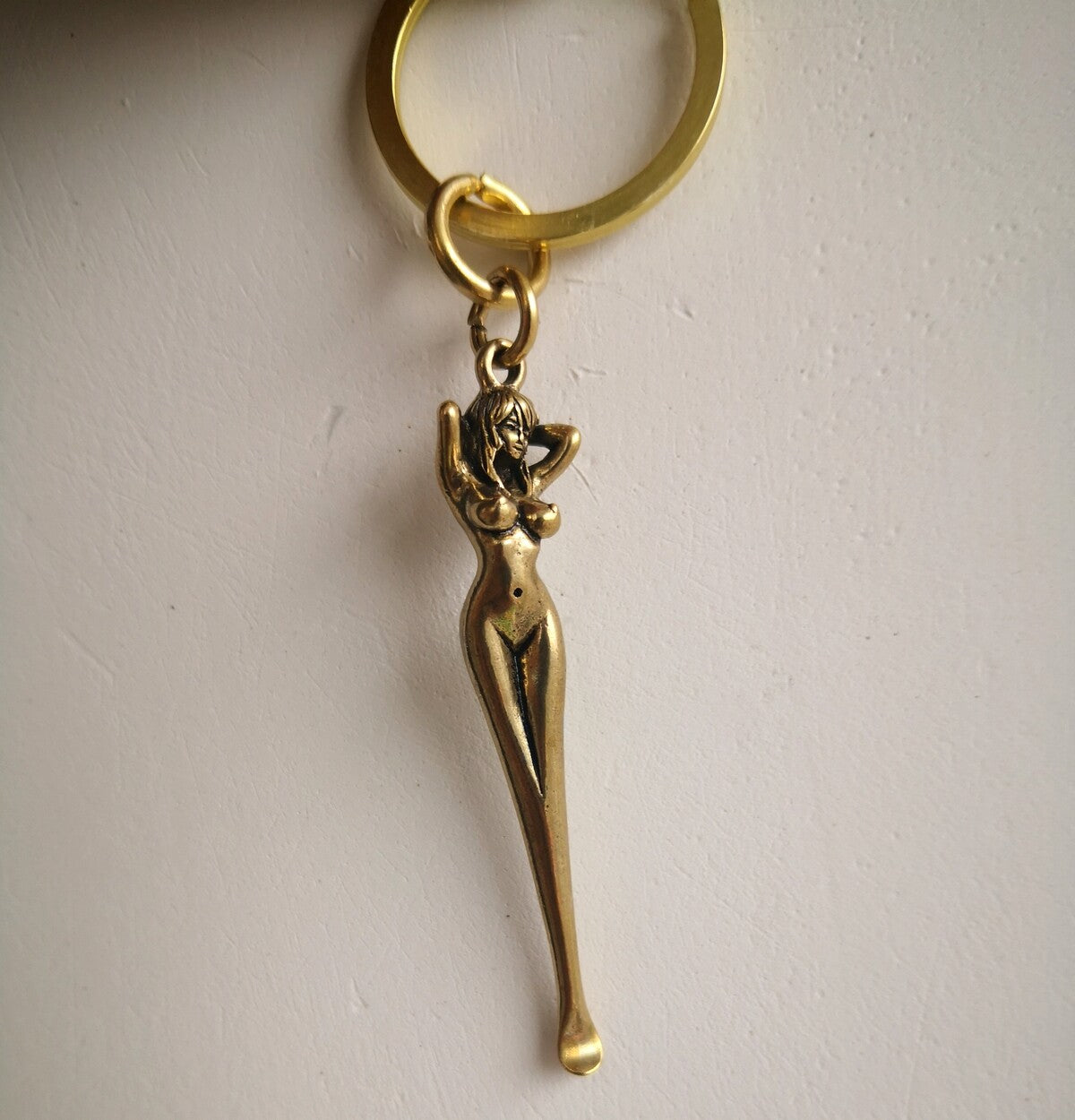 Brass Naked Girl Statue Earpick Keyring Collectible Belle Handwork Ring Decor