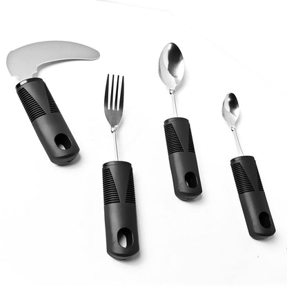 Adaptive Cutlery Set 4-Piece with Widened Non-Slip Handles for Hand Tremors