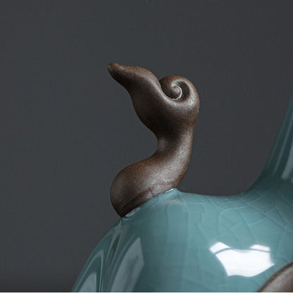 Chinese Ornament Yixing Zisha Purple Clay Tea Pet Brother Kiln Crackle Glaze OX