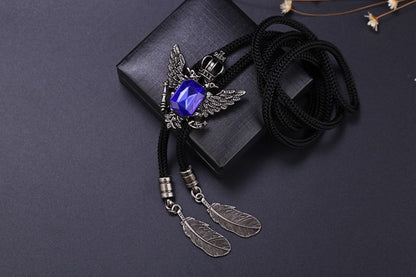 Men Bolo Tie Polyester Semi Precious Stone Pendant Suit Shirt Collar Accessories