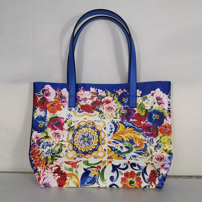 Floral Traveling Shoulder Bag Textured Leather Shopper Large Bag Women Handbags