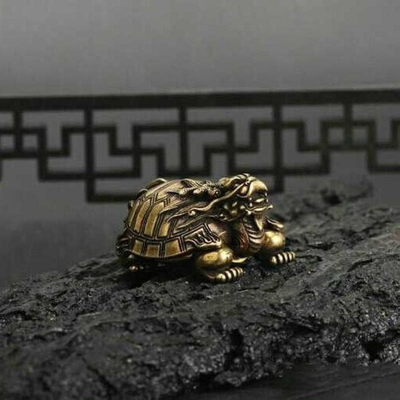 Solid Antique Bronze Chinese Style Dragon Turtle Xuanwu Brass Ornaments