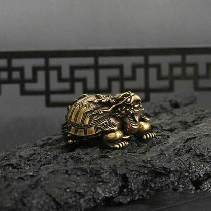 Solid Antique Bronze Chinese Style Dragon Turtle Xuanwu Brass Ornaments