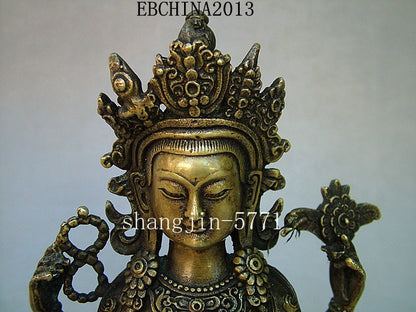 8.4"Old Antique Chinese Ancient Collection Brass Bronze Tibet Buddha Statue