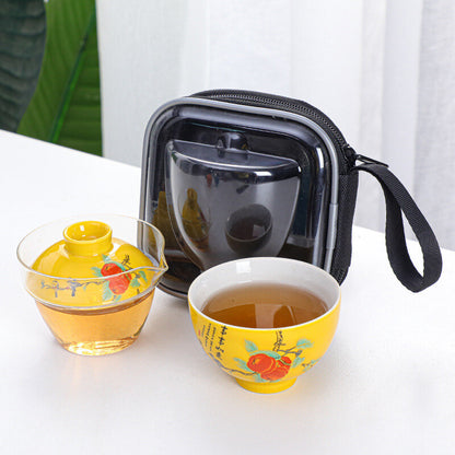 Portable Tea Set Porcelain Teacup Glass Gaiwan Vehicle Travel Teasets Tureen Lid