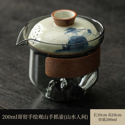 Handheld Teapot Single Pot Gaiwan Porcelain Ge Kiln Travel Tea Set