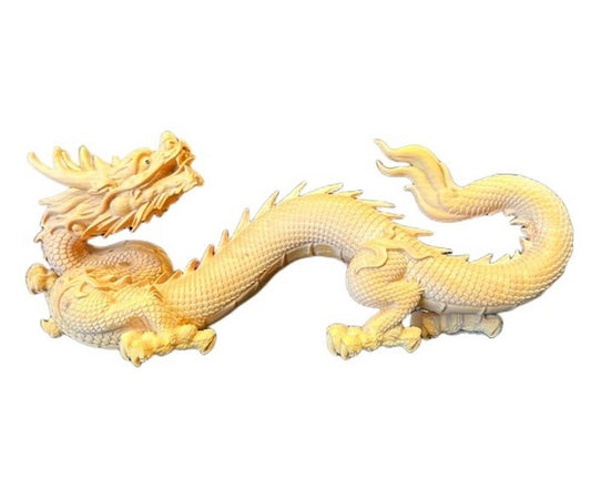 Natural Boxwood Carved Dragon Statue Beast Feng Shui Home Office Decor