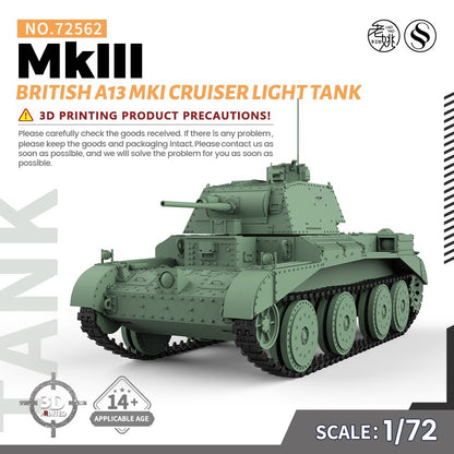 SSMODEL 1/72 25mm Military Model Kit British A13 MKI Cruiser MkIII Light Tank