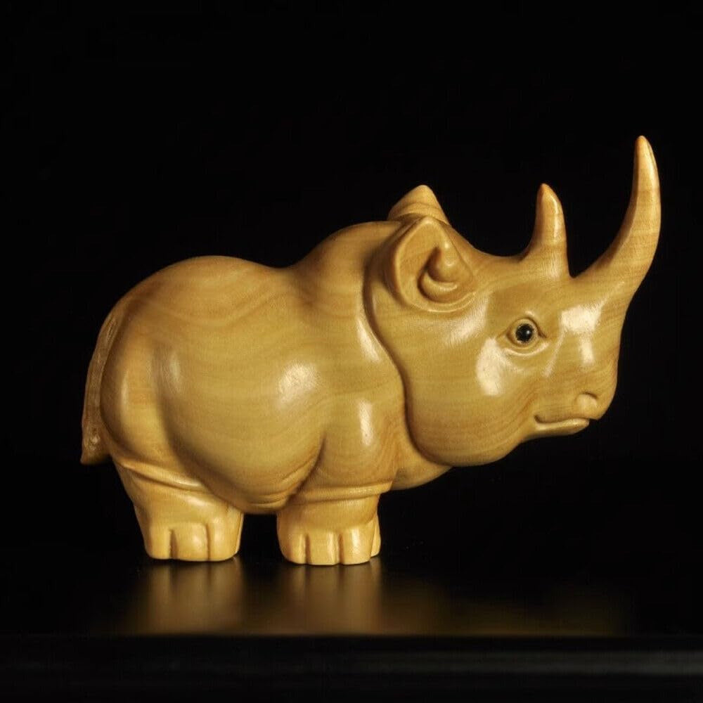 Unique Handmade Wooden Rhino Statue Figurine Home Office Desk Decoration Gift